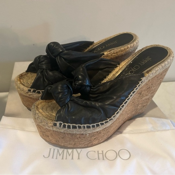 Jimmy Choo Priory Black Wedge Sandals|sz 37.5 - Picture 1 of 8